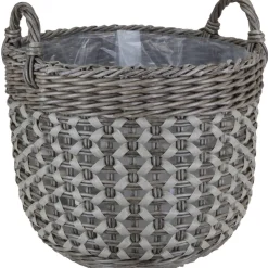 Pflanzkorb Polyrattan grau-mix rund mit 2 Griffen Ø 38 x 32/40 cm, mit Polybeutel