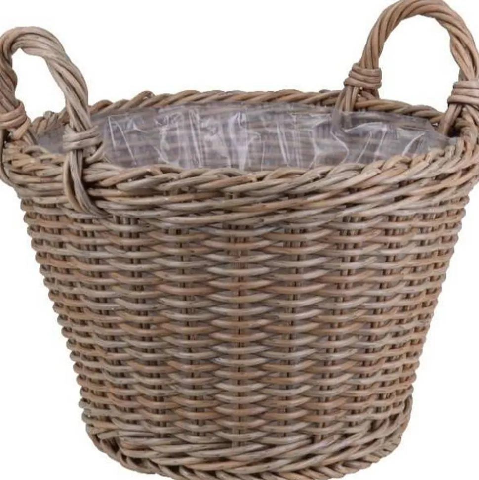 Pflanzkorb Polyrattan natur/braun rund mit 2 Griffen Ø 28 x 21/29 cm