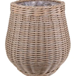 Pflanzkorb Polyrattan natur/braun rund bauchig Ø 32 x 32 cm, mit Polybeutel