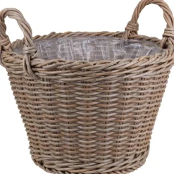 Pflanzkorb Polyrattan natur/braun rund mit 2 Griffen Ø 40 x 30/37 cm, mit Polybeutel