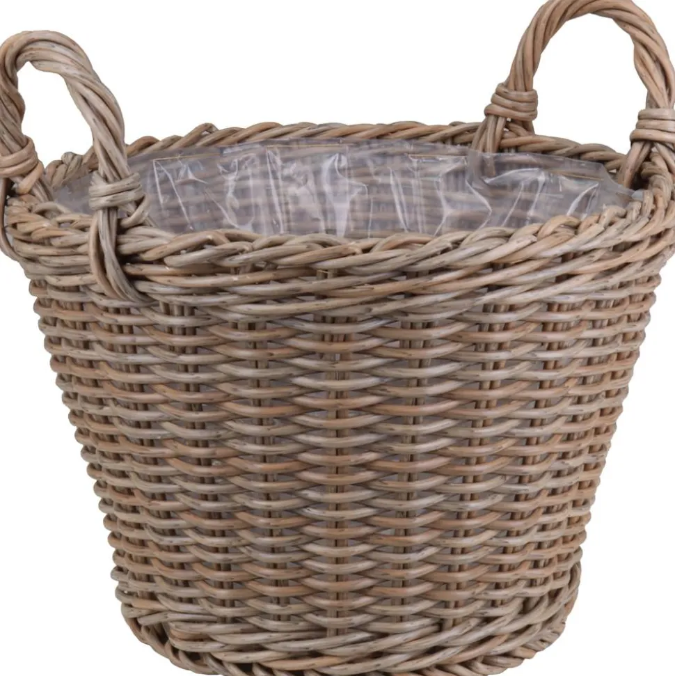 Pflanzkorb Polyrattan natur/braun rund mit 2 Griffen Ø 40 x 30/37 cm, mit Polybeutel
