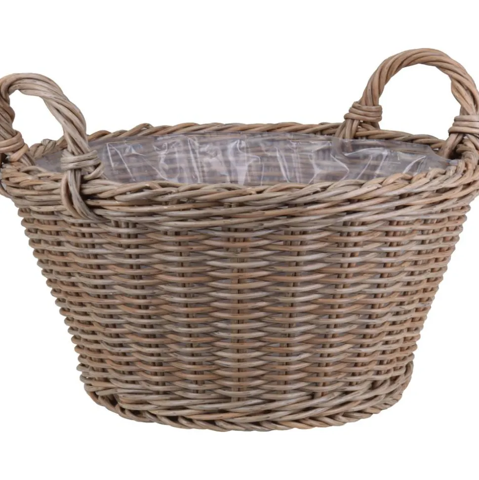 Pflanzkorb Polyrattan natur/braun rund mit 2 Griffen Ø 34 x 16 cm, mit Polybeutel