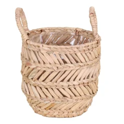 Pflanzkorb Wasserhyazinthe natur 2 Griffe mit PET-Einsatz Ø 28 x 26 cm