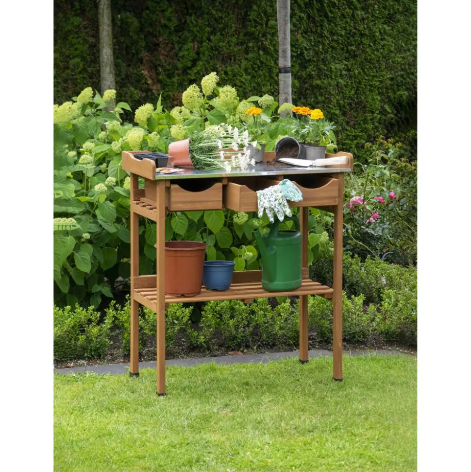Pflanztisch mit Schubladen FSC®-zertifiziertes Holz 78 x 39 x 91 cm