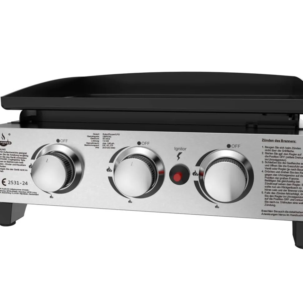 Plancha-Gasgrill 'Austin III' schwarz 50,5 x 24 x 46 cm