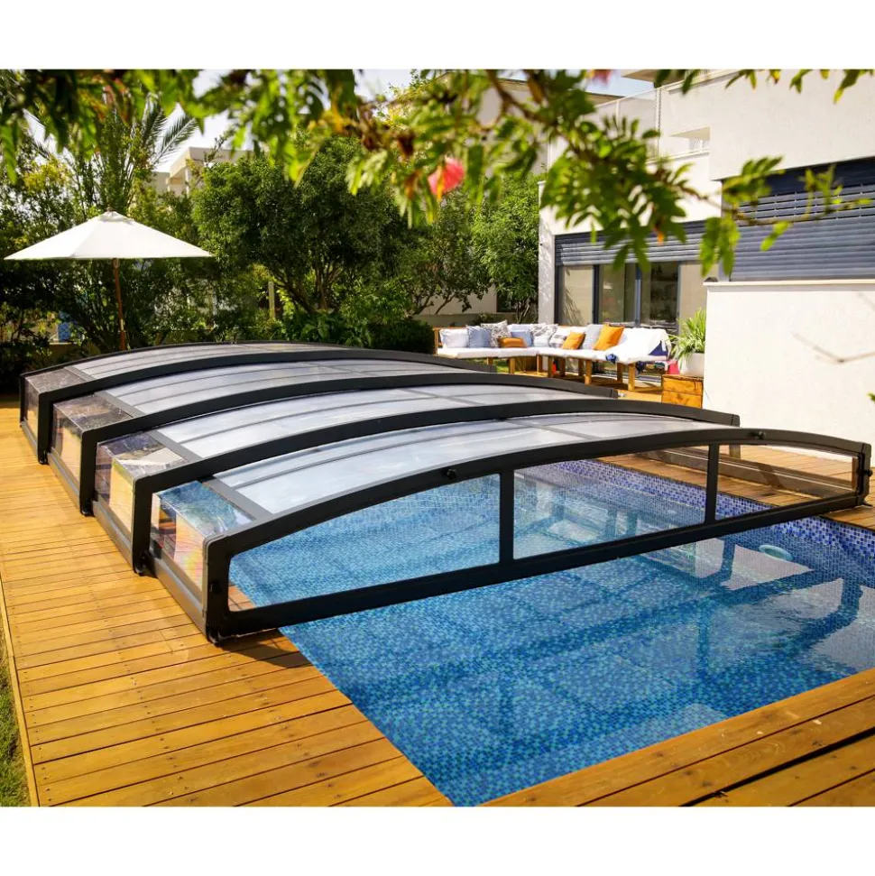 Poolüberdachung 'Majorca' anthrazit 470 x 874 cm Polycarbonat klar