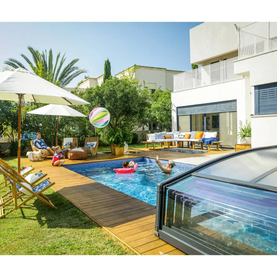Poolüberdachung 'Majorca' anthrazit 470 x 874 cm Polycarbonat klar