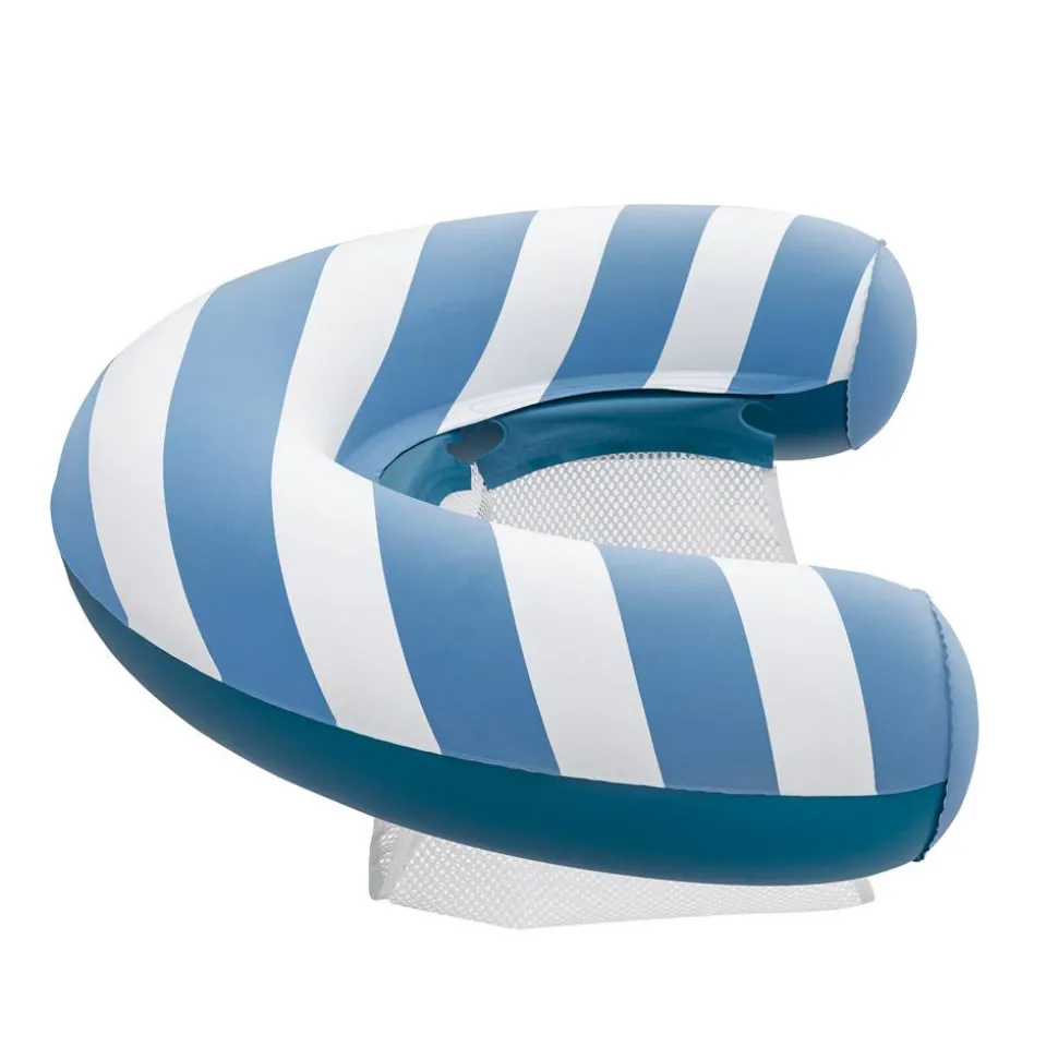 Poolsitz mit Textiloberfläche weiß/blau 96 x 67,5 x 19 cm