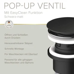 Pop-Up-Ablaufventil 'EasyClean' schwarz-matt