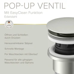Pop-Up-Ablaufventil 'EasyClean' Edelstahl