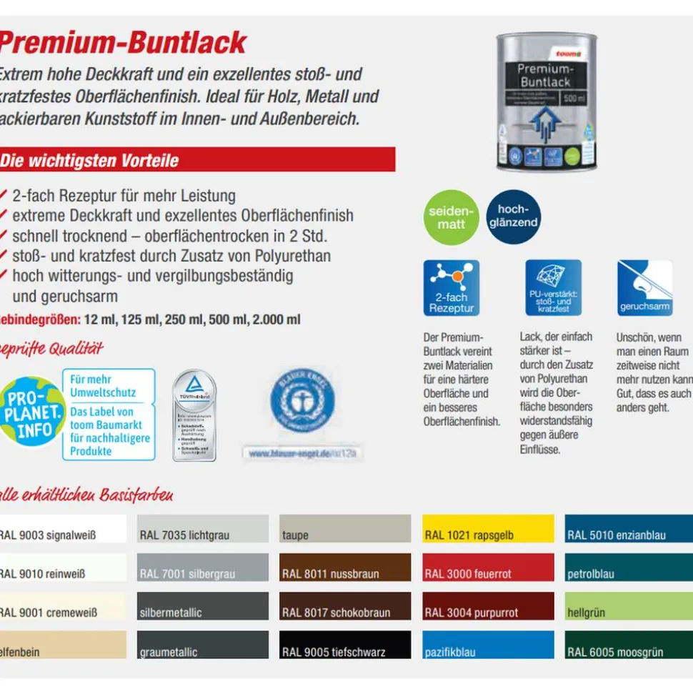 Premium-Buntlack 'Bergkristall' cremeweiß glänzend 500 ml