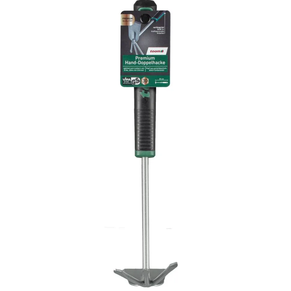 Premium-Hand-Doppelhacke Carbonstahl 3 Zinken 35 cm