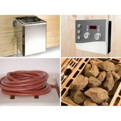 Premium-Saunahaus 'Kuopio 1' anthrazit 9,0 kW BioS-Ofen Steuerung Holztür Fenster 263 x 298 x 253 cm