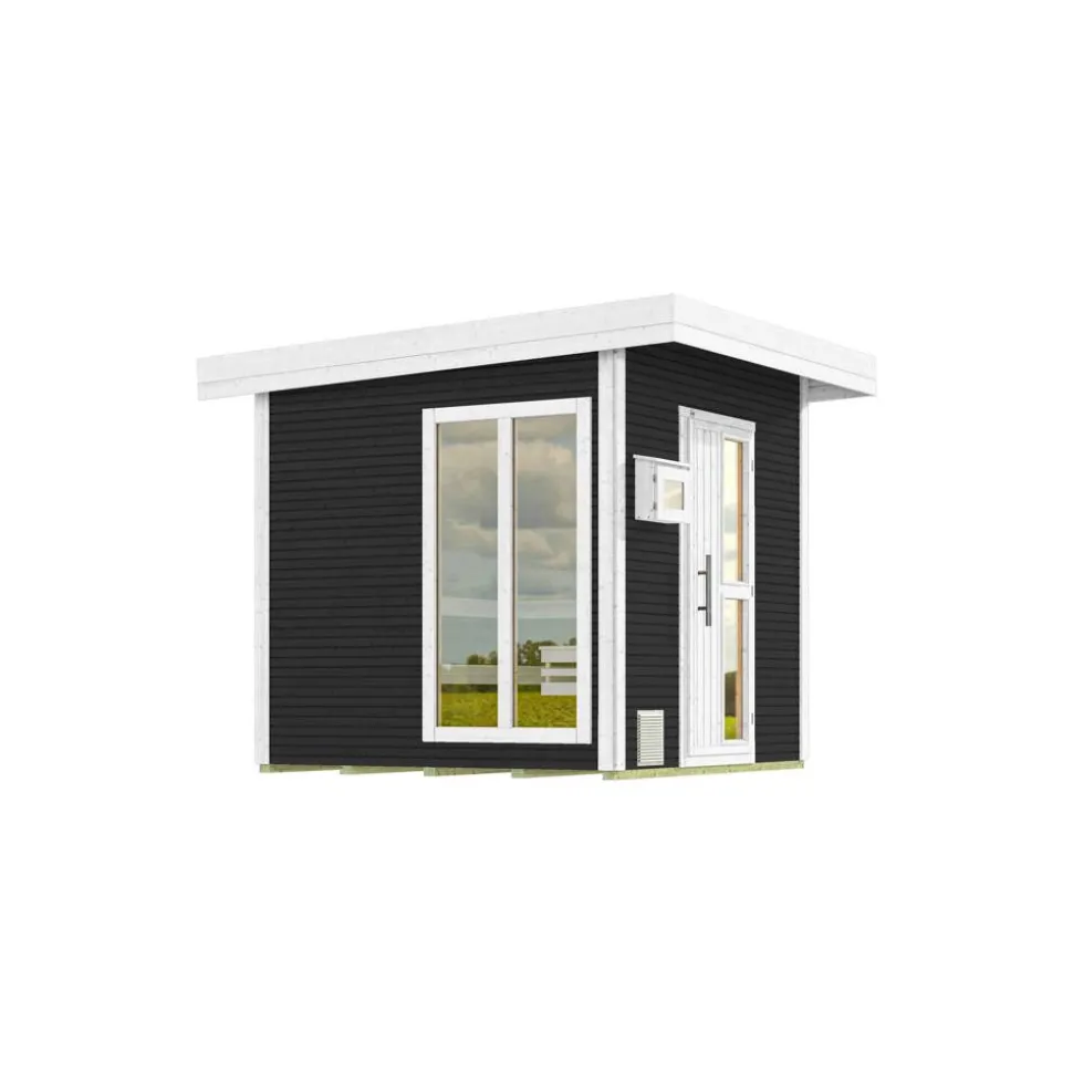 Premium-Saunahaus 'Kuopio 1' anthrazit 9,0 kW BioS-Ofen Steuerung Holztür Fenster 263 x 298 x 253 cm