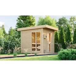 Premium-Saunahaus 'Kuopio 1' natur Holztür Fenster 263 x 298 x 253 cm, ohne Ofen