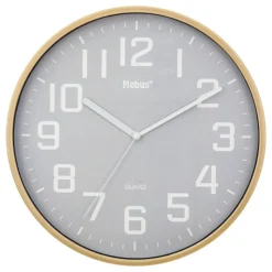 Quarz-Wanduhr Ø 30 cm grau, Holzoptik