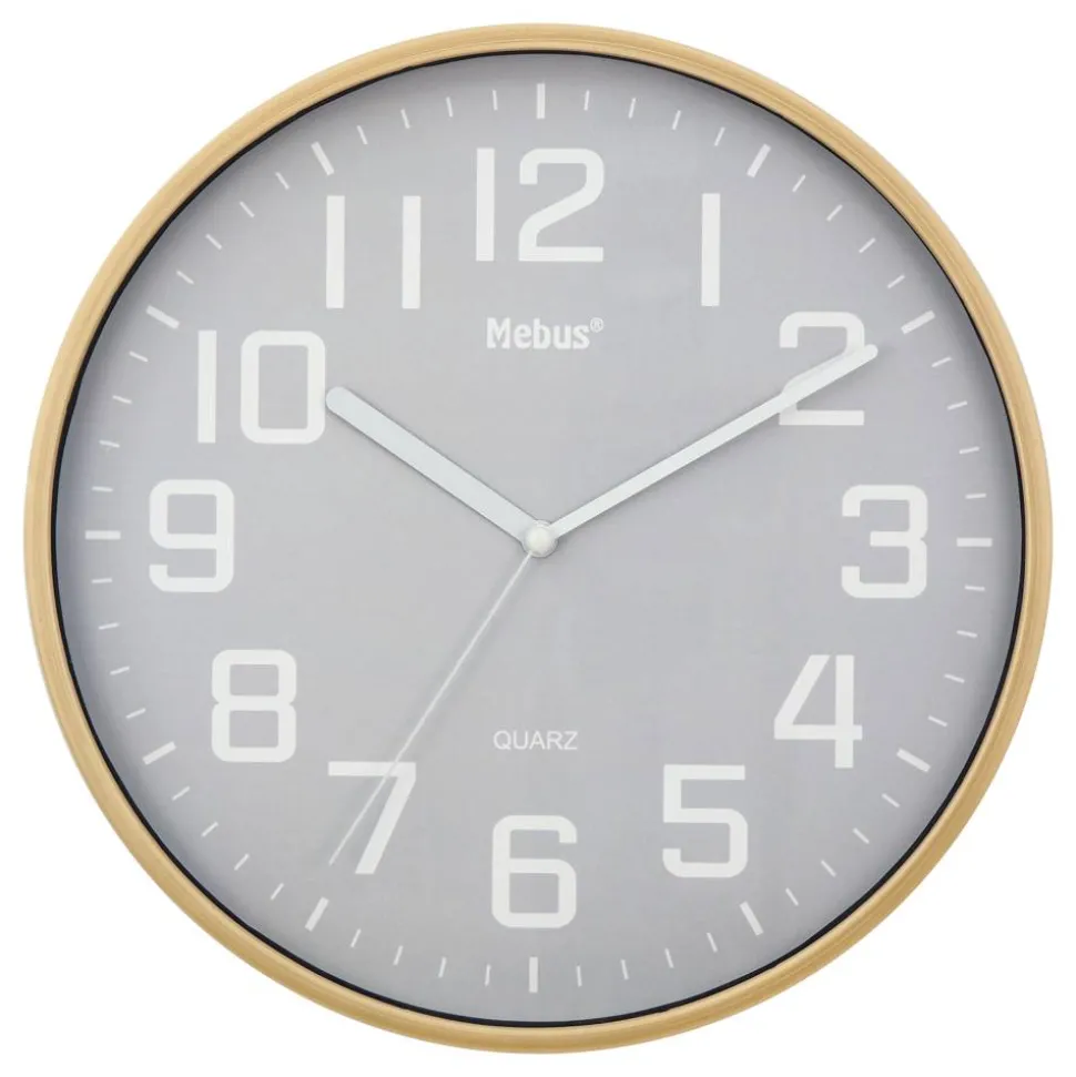 Quarz-Wanduhr Ø 30 cm grau, Holzoptik