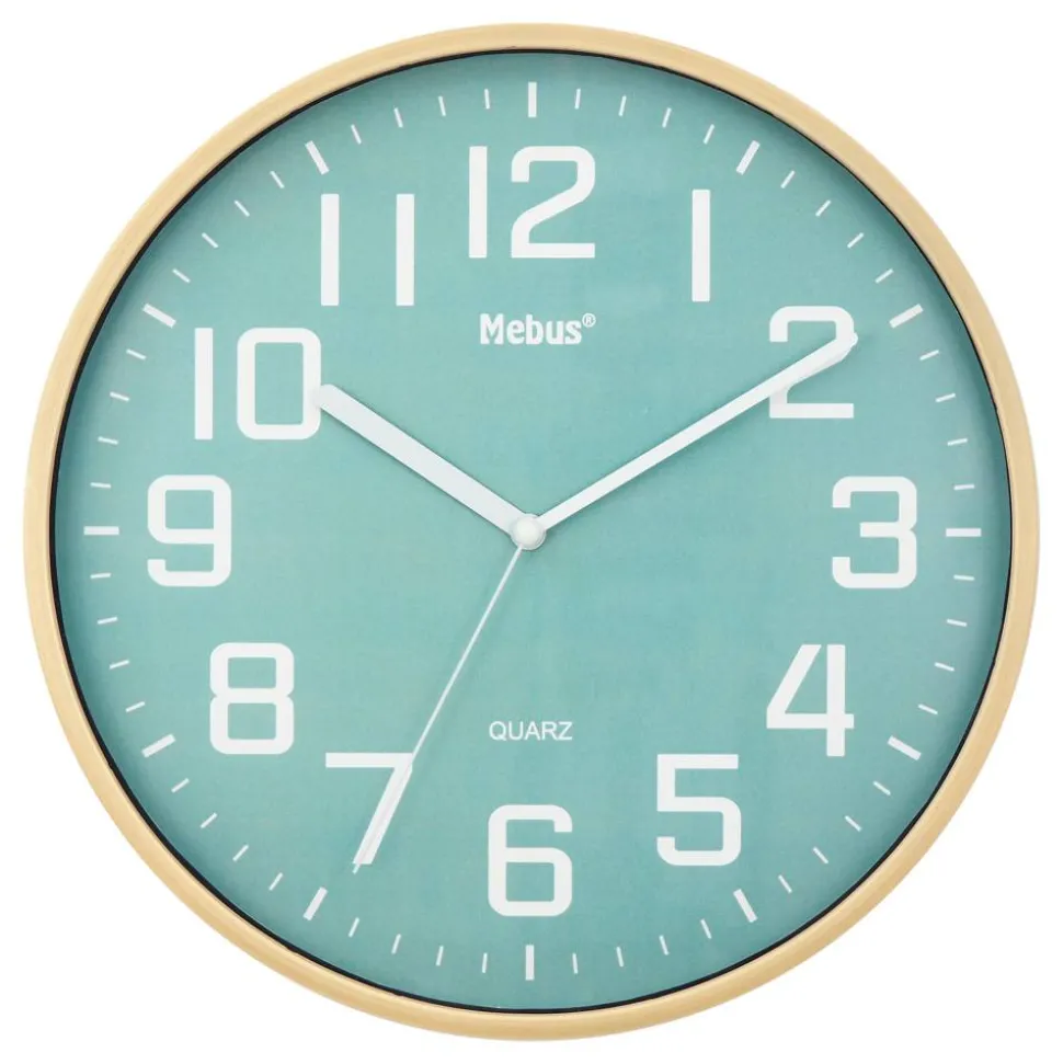 Quarz-Wanduhr Ø 30 cm grün, Holzoptik
