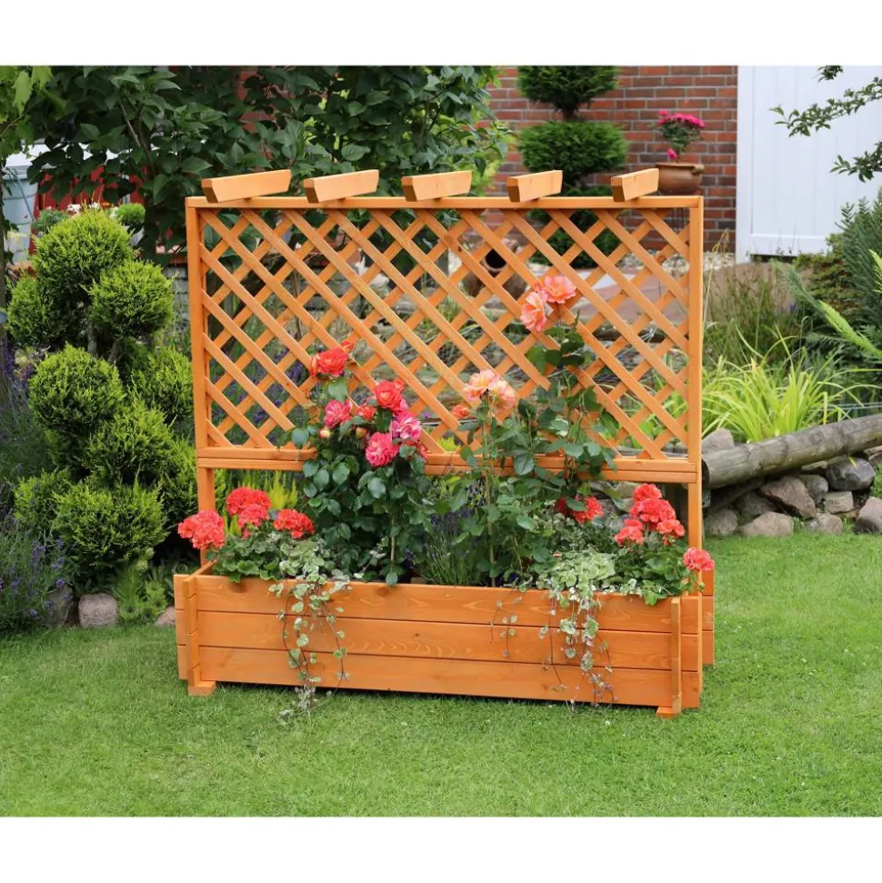 Rankkasten mit Pergola braun 140 x 140 x 46,5 cm