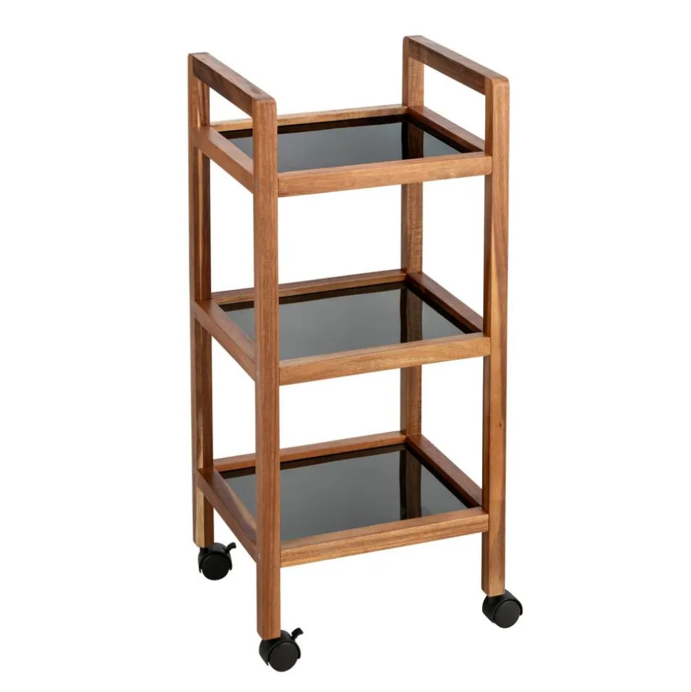 Regal 'Fondi' Akazienholz braun, schwarz 35 x 76,5 x 31 cm