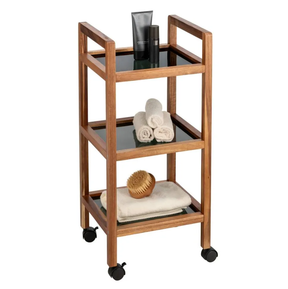 Regal 'Fondi' Akazienholz braun, schwarz 35 x 76,5 x 31 cm