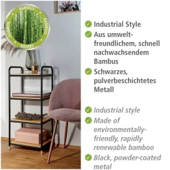 Regal 'Loft' Bambus/Metall 4 Böden 42 x 33,5 x 94,5 cm