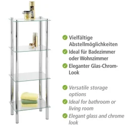 Regal 'Yago' Edelstahl 4 Glasböden 40 x 30 x 104 cm