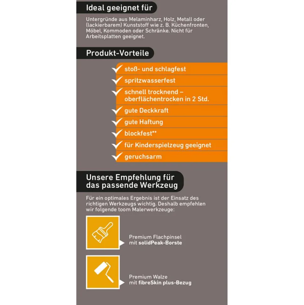 Renovierfarbe für Möbel- und Küchenfronten taupe seidenmatt 1 l