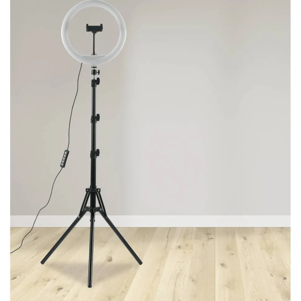 Ringlicht Ø 30 cm mit Stativen und Handyhalterung, USB-Anschluss