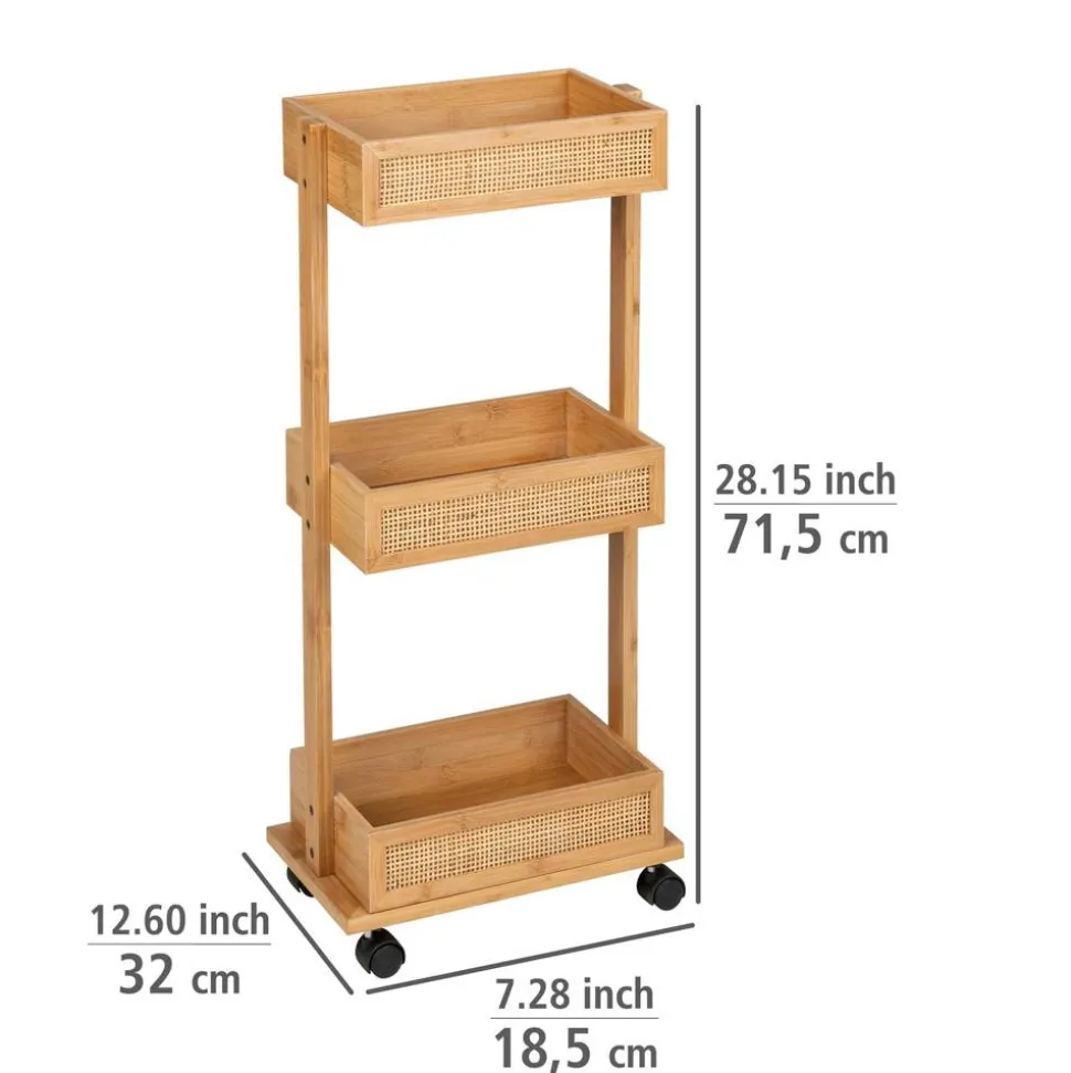 Rollwagen 'Allegre' Bambus/Rattan 3 Regalböden 18,5 x 32 x 71,5 cm