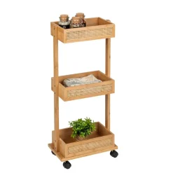 Rollwagen 'Allegre' Bambus/Rattan 3 Regalböden 18,5 x 32 x 71,5 cm