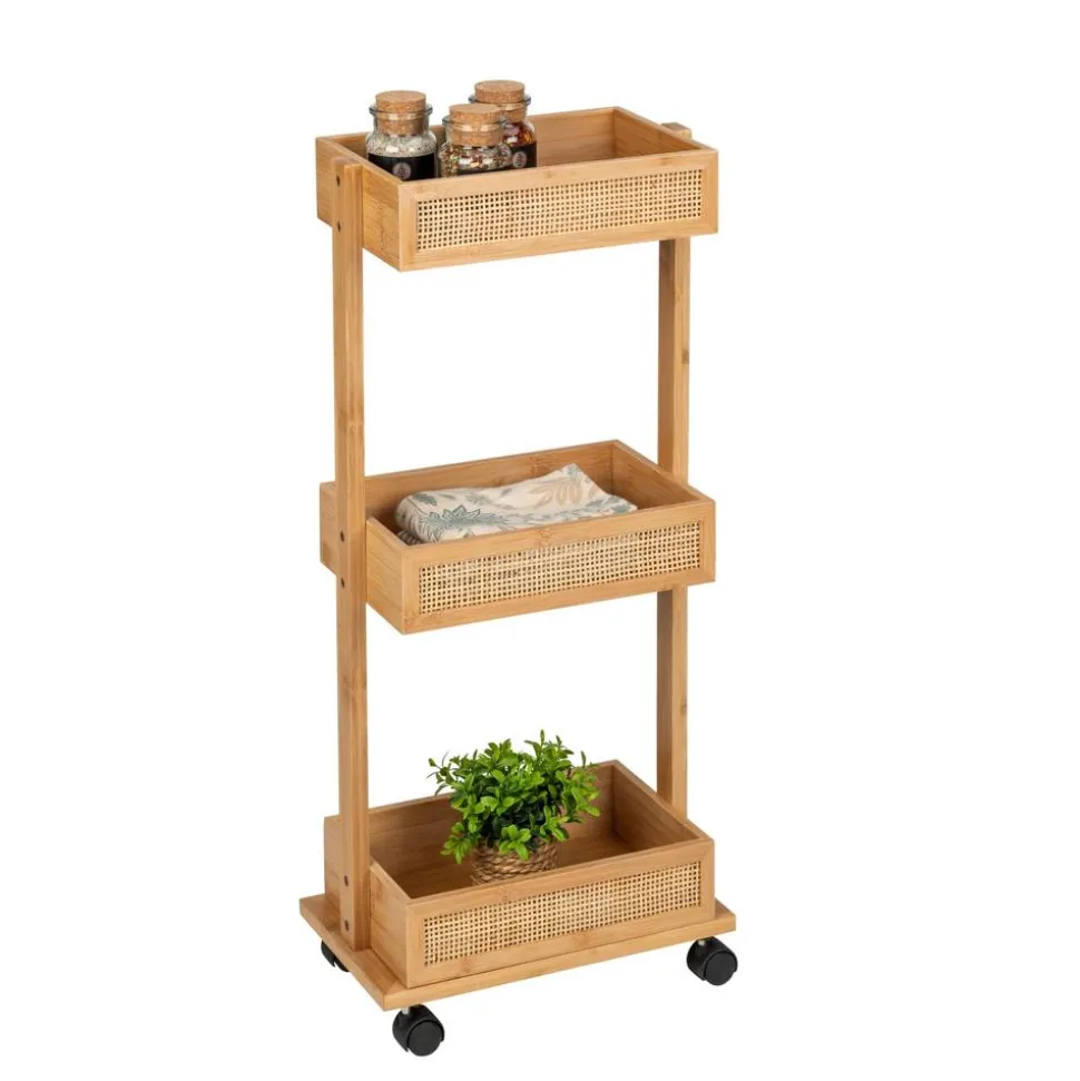 Rollwagen 'Allegre' Bambus/Rattan 3 Regalböden 18,5 x 32 x 71,5 cm