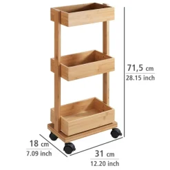 Rollwagen 'Tortona' Bambus 3 Regalböden 31 x 18 x 71,5 cm