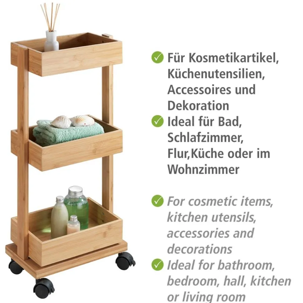 Rollwagen 'Tortona' Bambus 3 Regalböden 31 x 18 x 71,5 cm
