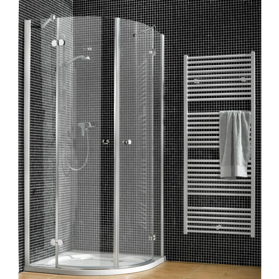 Runddusche 'Winga' mit Drehtür, Antikalkbeschichtung 100 x 100 cm, r 55 cm grau
