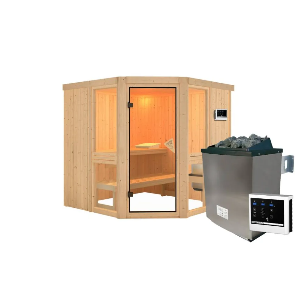 Sauna 'Ana 2' naturbelassen Ofen 9 kW externe Steuerung 196 x 198 x 196 cm