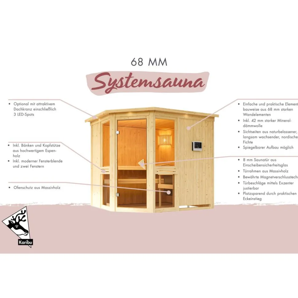 Sauna 'Ana 2' naturbelassen Ofen 9 kW externe Steuerung 196 x 198 x 196 cm
