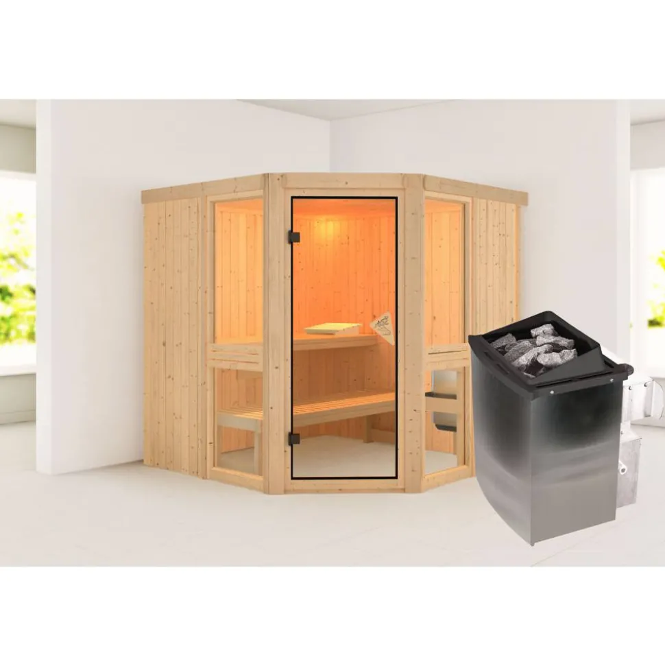 Sauna 'Ana 2' naturbelassen Ofen 9 kW integrierte Steuerung 196 x 198 x 196 cm