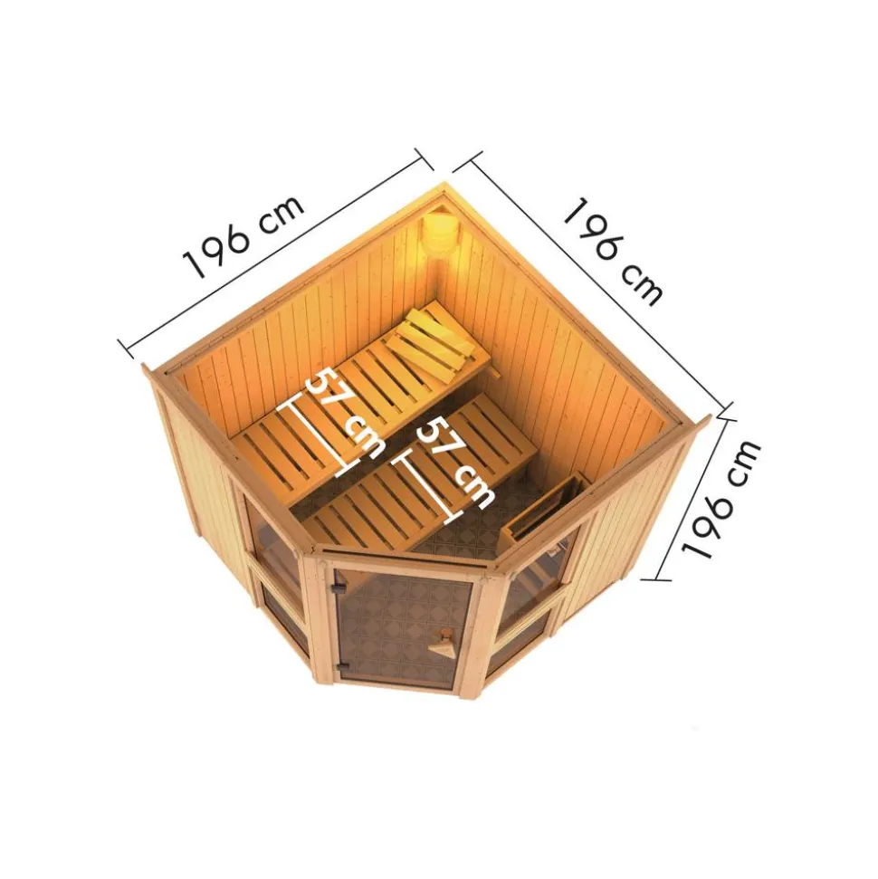 Sauna 'Ana 2' naturbelassen Ofen 9 kW integrierte Steuerung 196 x 198 x 196 cm