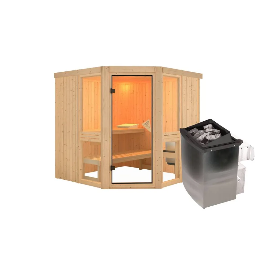 Sauna 'Ana 2' naturbelassen Ofen 9 kW integrierte Steuerung 196 x 198 x 196 cm