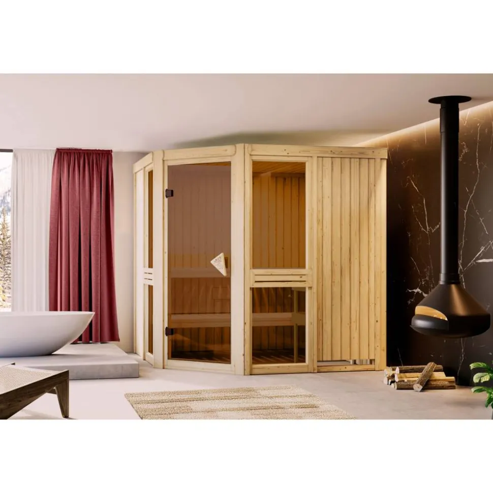 Sauna 'Ana 2' naturbelassen Ofen 9 kW integrierte Steuerung 196 x 198 x 196 cm