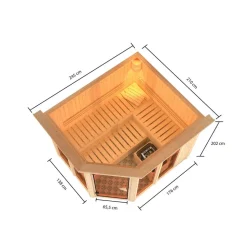 Sauna 'Ariadna 3' naturbelassen mit Kranz und bronzierter Tür 9 kW Ofen externe Steuerung 245 x 210 x 202 cm