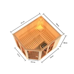 Sauna 'Ariadna 3' naturbelassen mit bronzierter Tür 9 kW Ofen integrierte Steuerung 231 x 196 x 198 cm