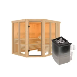 Sauna 'Ariadna 3' naturbelassen mit bronzierter Tür 9 kW Ofen integrierte Steuerung 231 x 196 x 198 cm