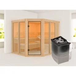 Sauna 'Ariadna 3' naturbelassen mit bronzierter Tür 9 kW Ofen integrierte Steuerung 231 x 196 x 198 cm