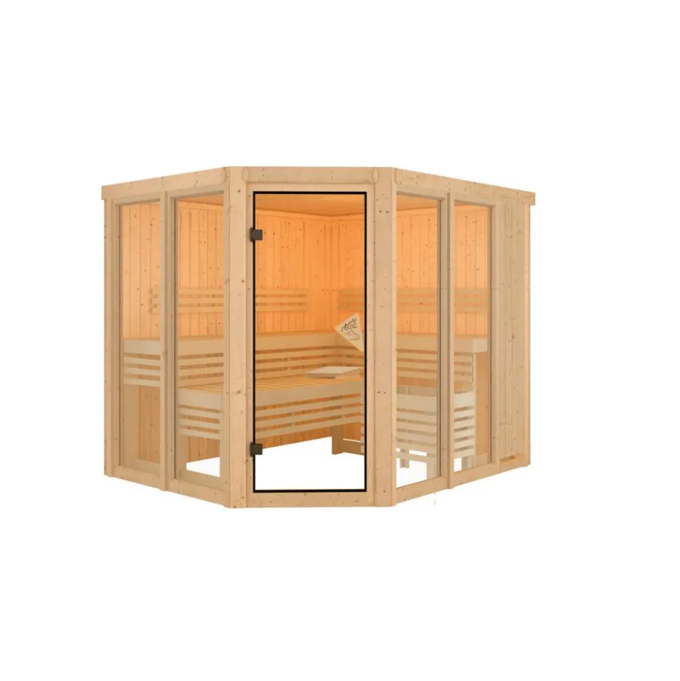 Sauna 'Ariadna 3' naturbelassen mit bronzierter Tür 231 x 196 x 198 cm