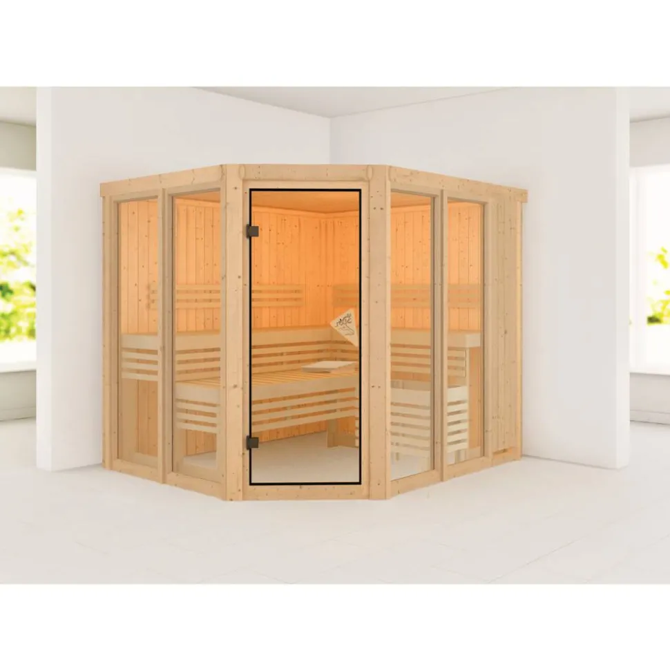 Sauna 'Ariadna 3' naturbelassen mit bronzierter Tür 231 x 196 x 198 cm