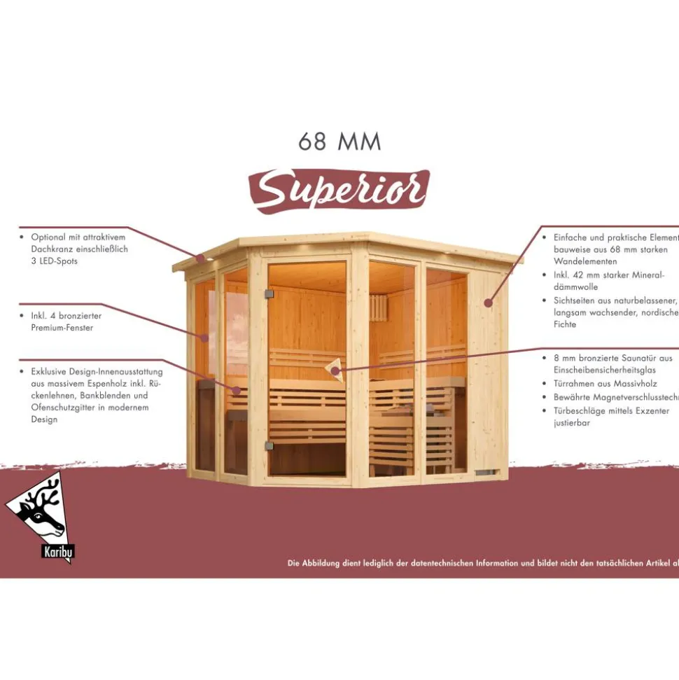 Sauna 'Aurelia 2' naturbelassen mit bronzierter Tür 9 kW Bio-Ofen mit externe Steuerung 231 x 231 x 198 cm