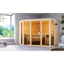 Sauna 'Aurelia 2' naturbelassen mit bronzierter Tür 9 kW Ofen externe Steuerung 231 x 231 x 198 cm