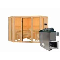 Sauna 'Aurelia 2' naturbelassen mit bronzierter Tür 9 kW Ofen externe Steuerung 231 x 231 x 198 cm